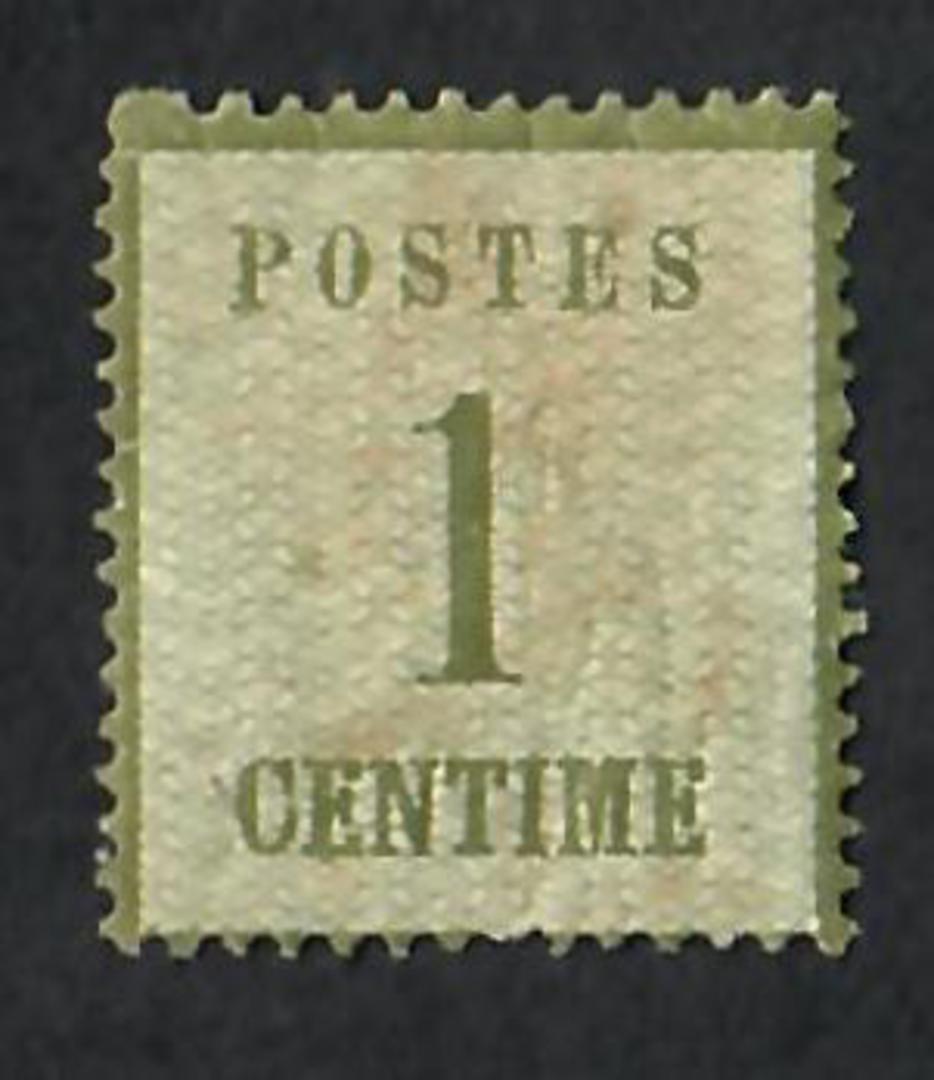 ALSACE and LORRAINE 1870 Definitive 1c Olive-Green. Points of the net downwards.  Official reprint. "P" of Postes 2½mm from left image 0