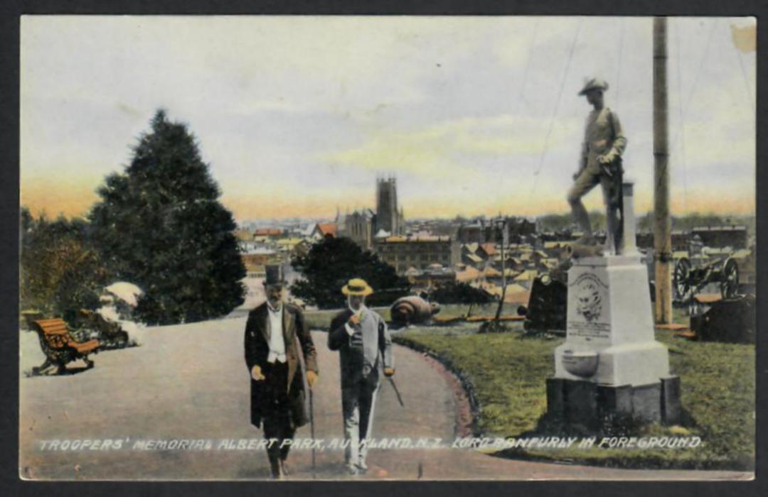 Coloured Postcard of Troopers' Memorial Albert Park. Lord Ranfurly. - 45310 - Postcard image 0