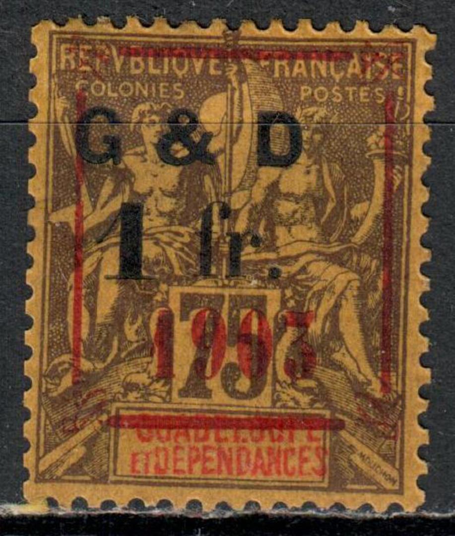 GUADELOUPE 1904 Definitive Surcharge 1fr on 75c Brown on yellow further overprinted 1903 in red. - 75952 - Mint image 0
