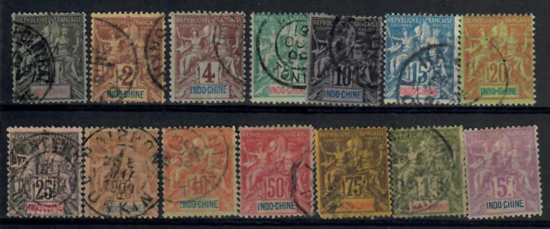 INDO-CHINA 1892 Definitives. Set of 14. The 5fr is mint. image 0