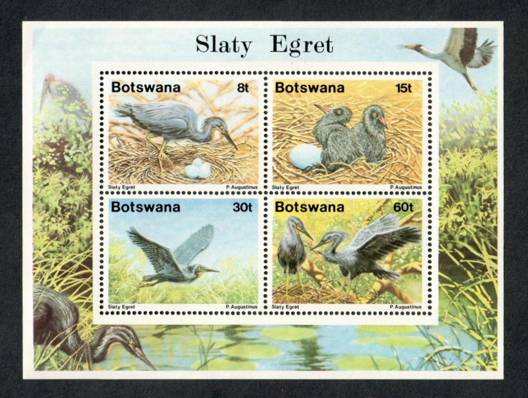 BOTSWANA 1989 Slaty Egret. Set of 4 and miniature sheet. - 56709 - UHM image 0