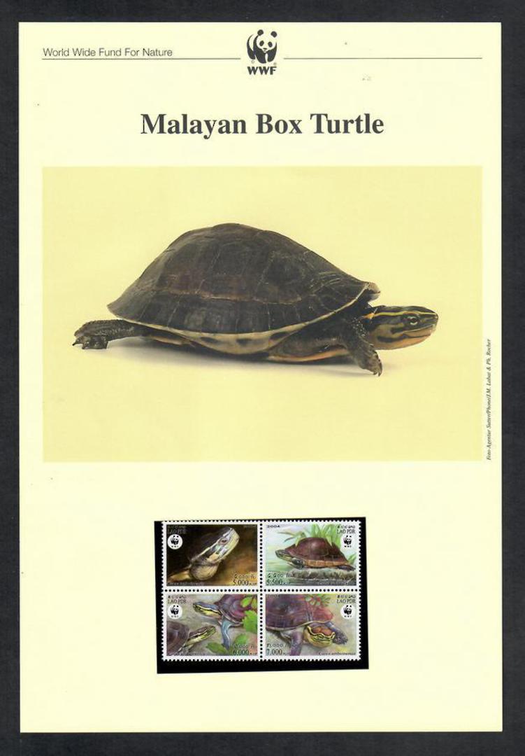 LAOS 2004  World Wildlife Fund. Malayan Box Turtle. Set of 4 in mint never hinged and on first day covers with 6 pages of offici image 0
