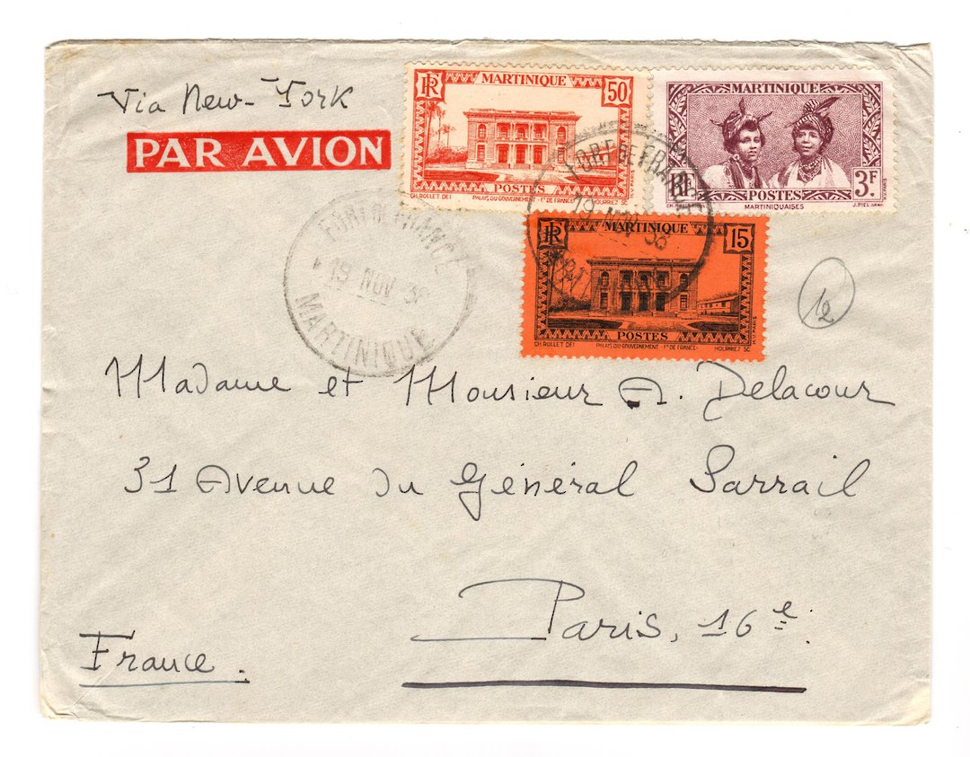 MARTINIQUE 1938 Airmail Letter from Fort de France via New York to France. - 37781 - PostalHist image 0