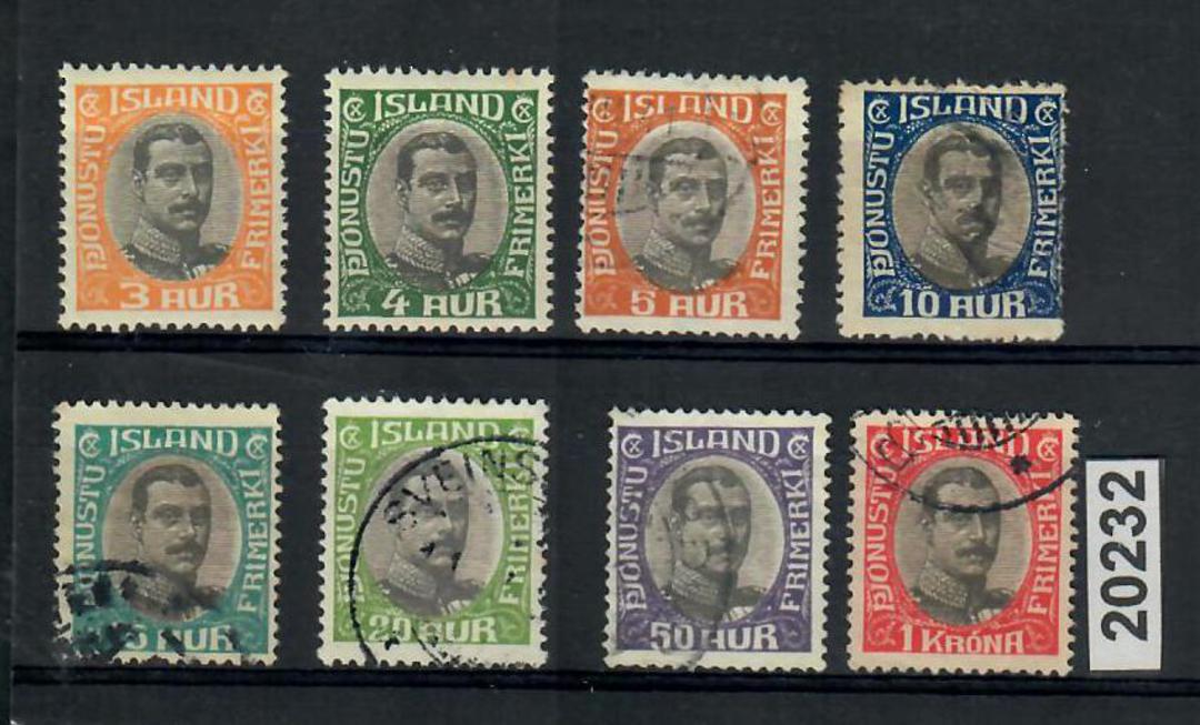 ICELAND 1921 Officials. Set of 8. Lovely fresh colours. One missing perf on top of 10aur. - 20232 - FU image 0