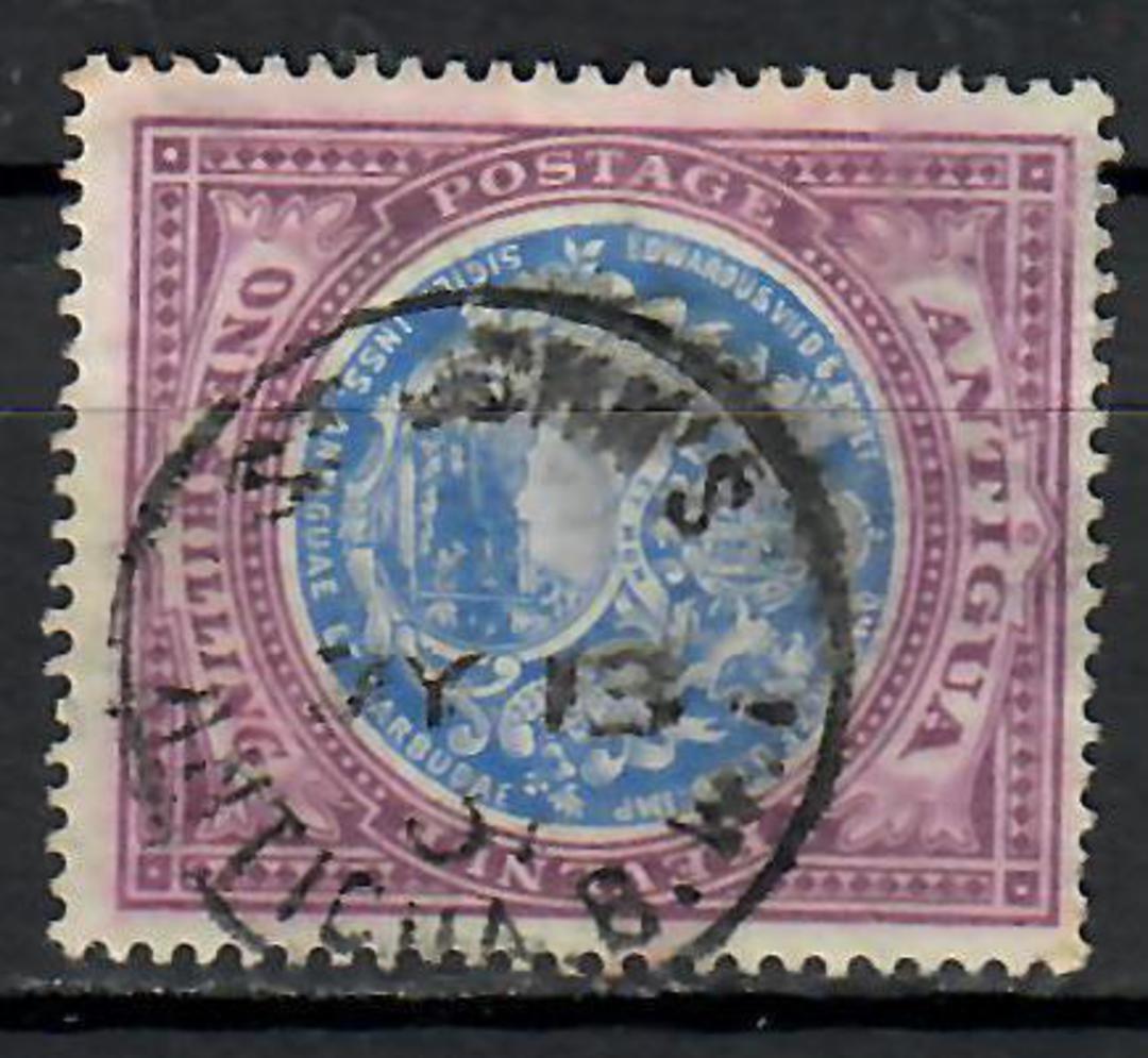 ANTIGUA 1908 Definitive 1/- Blue and Dull Purple.  Wmk Crown CA. - 70952 - Used image 0
