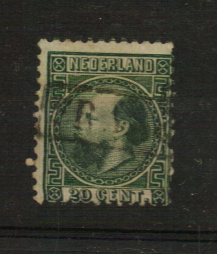 NETHERLANDS 1867 Definitive 20c Deep Green.  Perf 12½ x 12. Off centre. - 21204 - Used image 0