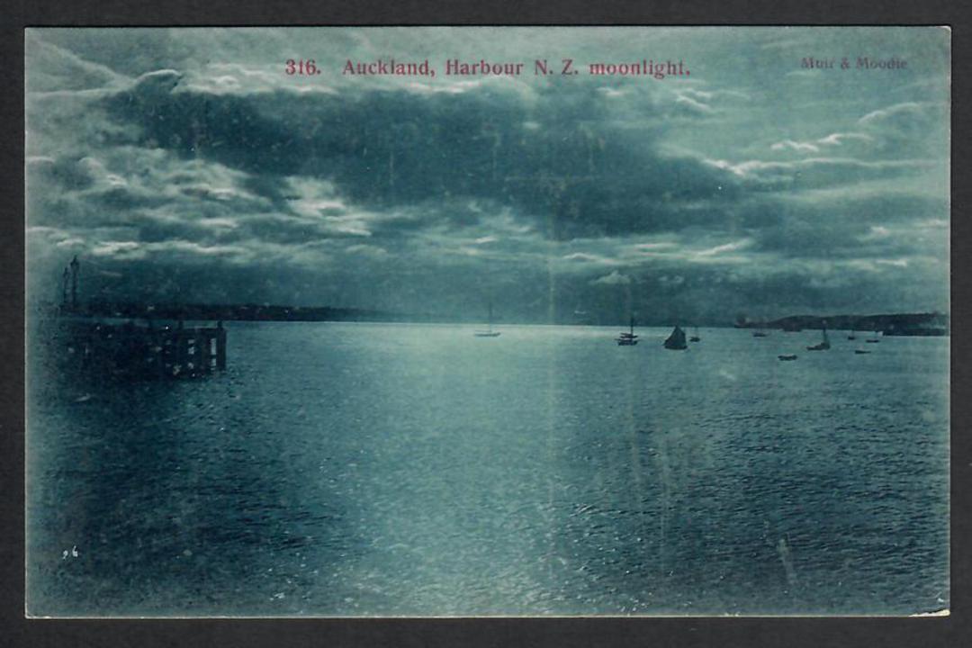 Postcard by Muir & Moodie of Auckland Harbour by moonlight. - 45274 - Postcard image 0