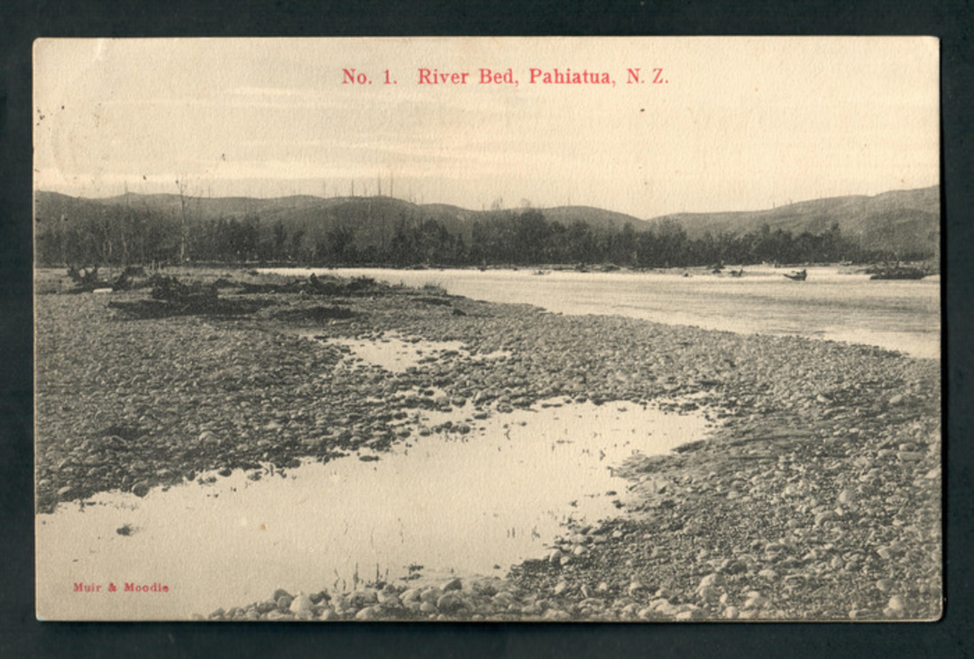 Postcard by Muir & Moodie of River Bed Pahiatua. - 47897 - Postcard image 0
