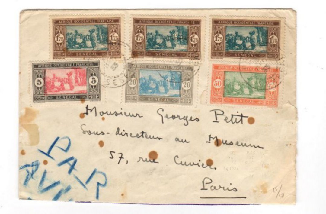 SENEGAL 1933 Airmail Letter to Paris. Obvious damage. - 38205 - PostalHist image 0