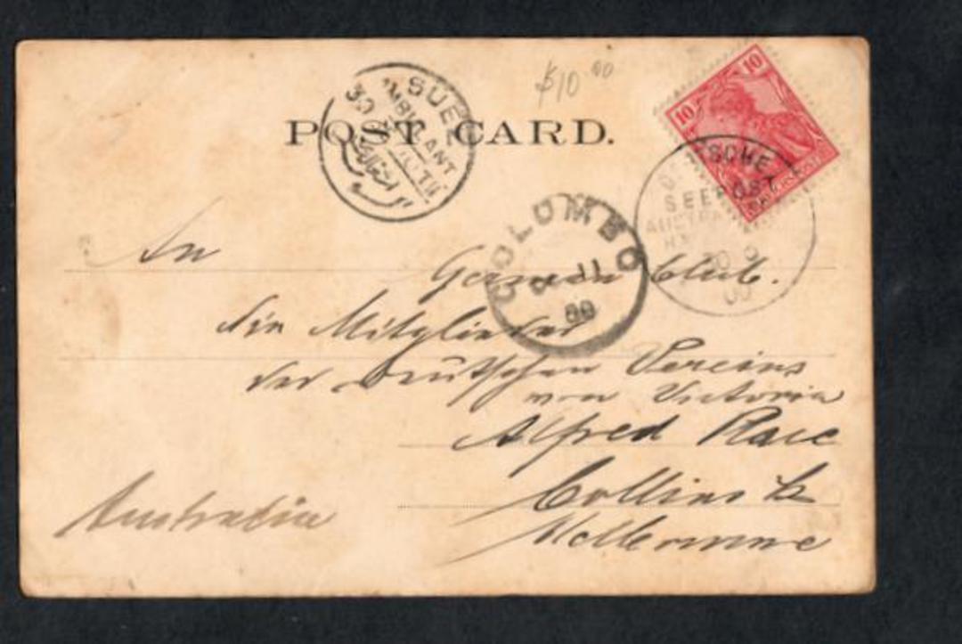 GERMANY 1898 Postcard to Australia. Postmarks Suez Ambulant and Colombo - 30413 - PostalHist image 0