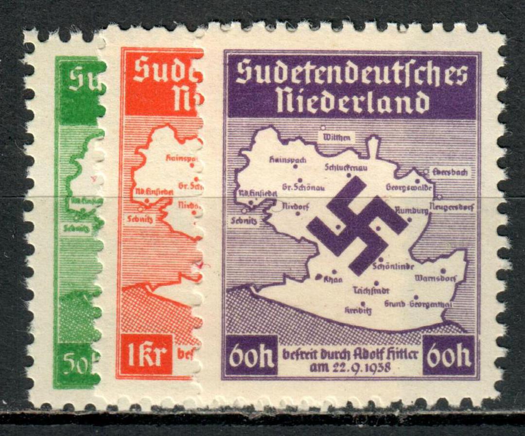 GERMAN OCCUPATION of SUDETENLAND Niederland 1938 Local Issue. Set of 3. Very scarce. - 75433 - UHM image 0