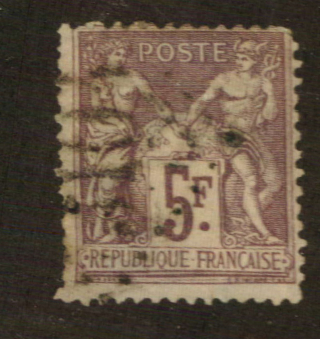 FRANCE 1877 Definitive 5fr Lilac on pale lilac. Type 2. Letter 'N' under the 'U'. - 76224 - Used image 0