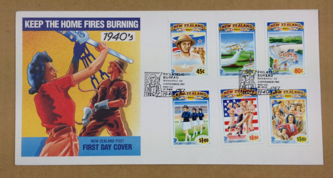 NEW ZEALAND 1993 Emerging Years. The 1940's. Set of 6 on first day cover. - 521127 - FDC image 0