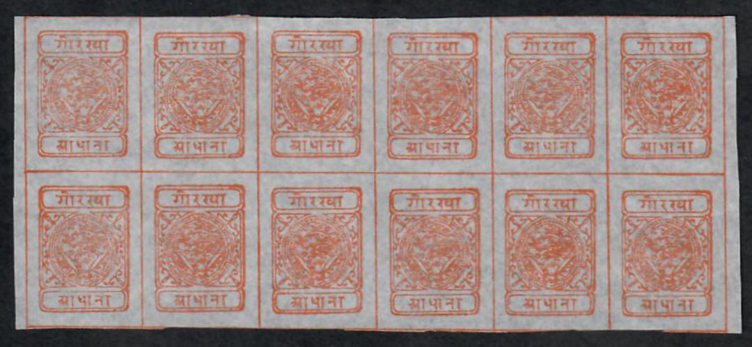 NEPAL 1917 Definitive ½a Orange. Block of 12. - 23486 - UHM image 0