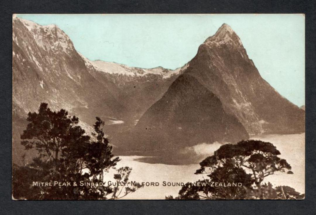 Tinted Postcard of Mitre Peak and Sinbad Gully Milford Sound. - 49853 - Postcard image 0