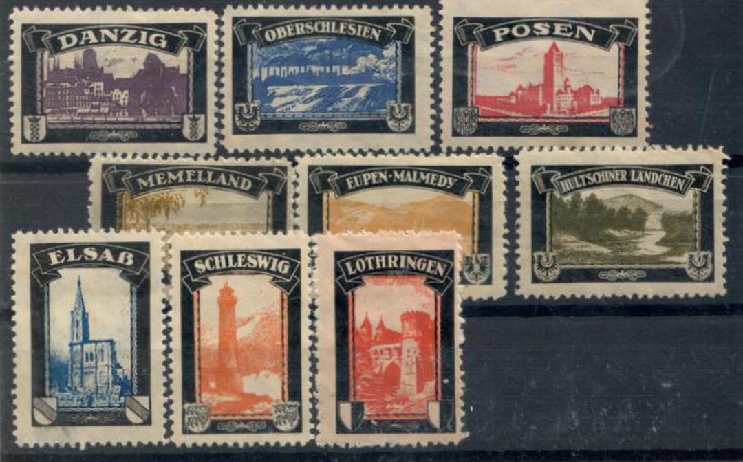 GERMANY 1919 approx Mourning stamps for Provinces lost after World War 1. Elsab Schleswig Lothringen Danzig Oberschlesien Posen image 0