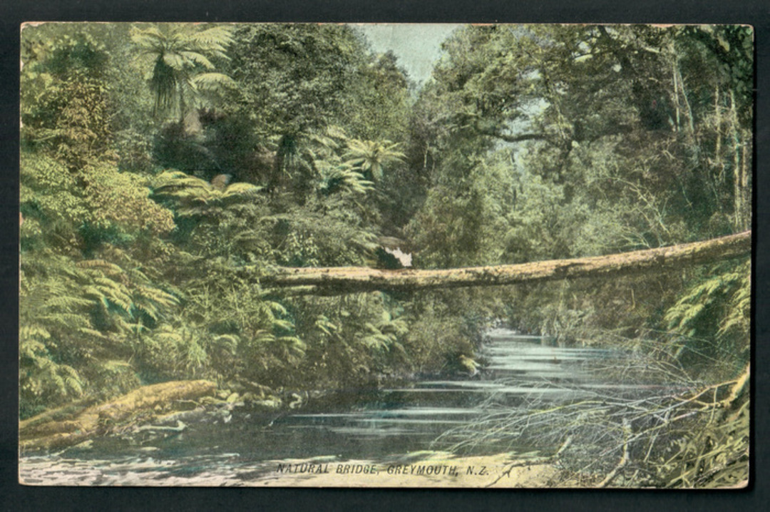 Coloured postcard of Natural Bridge Greymouth. 1906. - 48787 - Postcard image 0