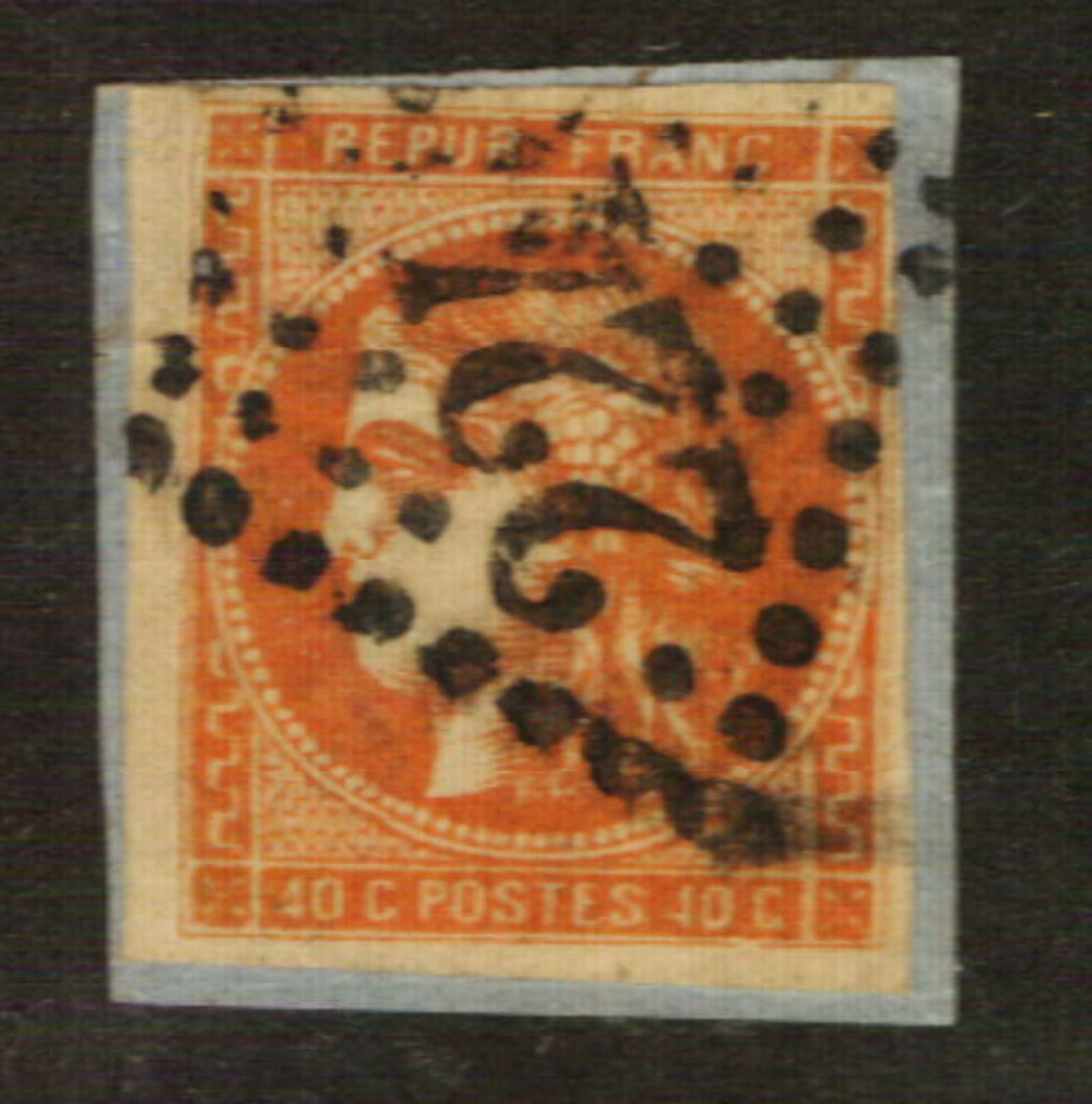 FRANCE 1870 Definitive 40c Orange. Litho at Bordeaux, which was the seat of French Government during the Seige of Paris. Superb image 0
