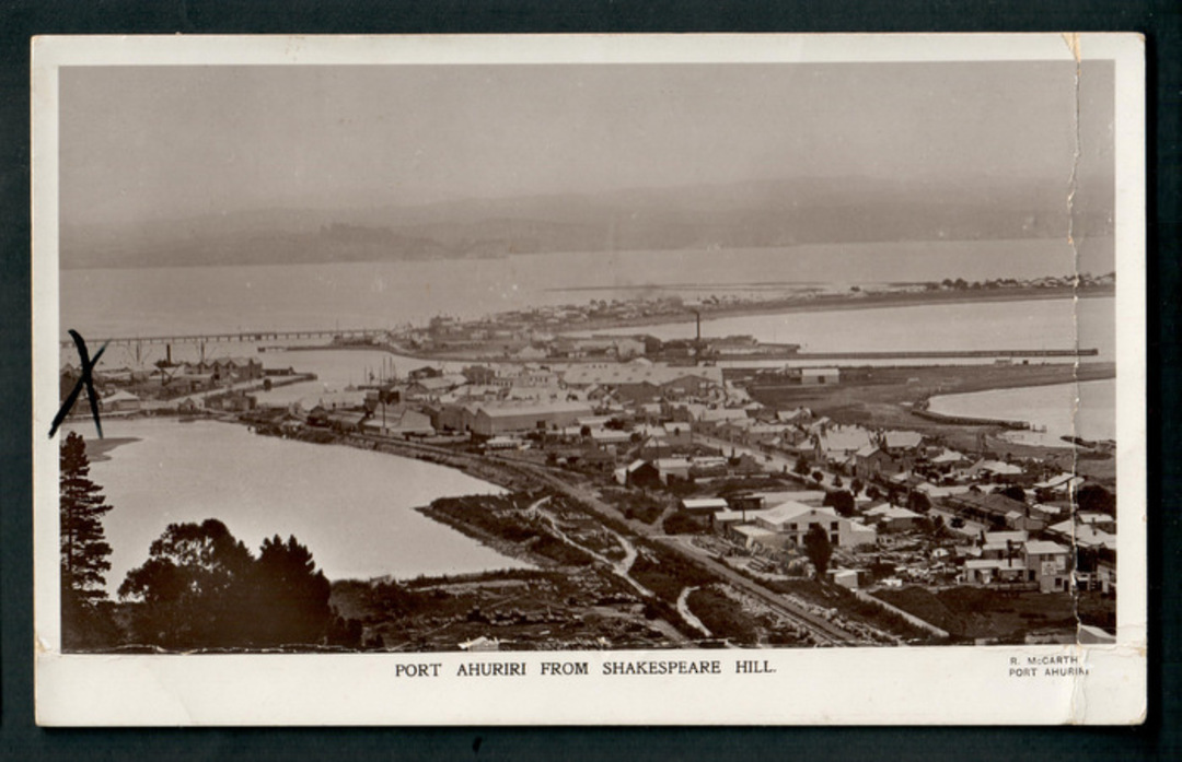 Real Photograph ( pre earthquake) of Port Ahuriri from Shakespeare Hill. Appears to have a message relating to the quake. - 4790 image 0
