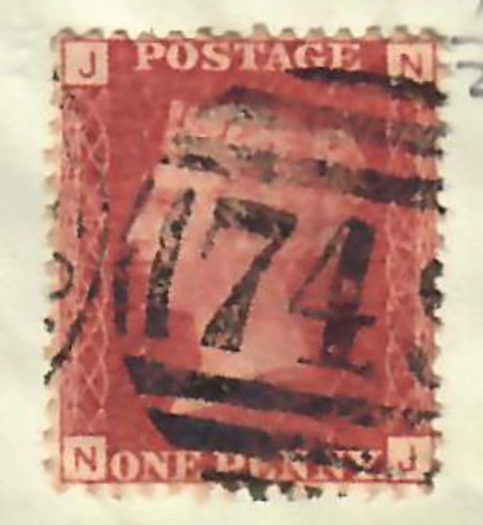 GREAT BRITAIN 1858 1d Red. Plate 174. Letters JNNJ. - 70174 - Used image 0