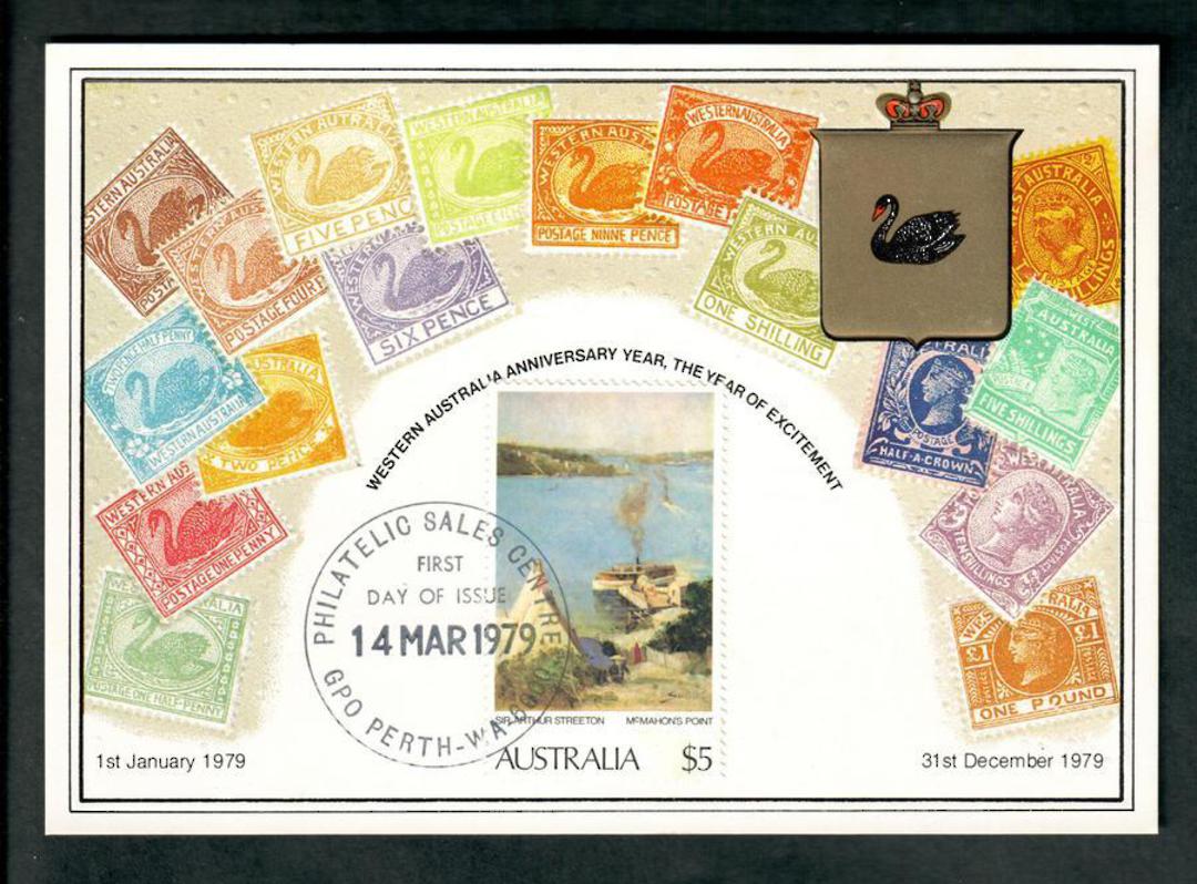 AUSTRALIA 1979 Reproduction of coloured postcard featuring the stamps of Western Australia. - 42104 - Postcard image 0