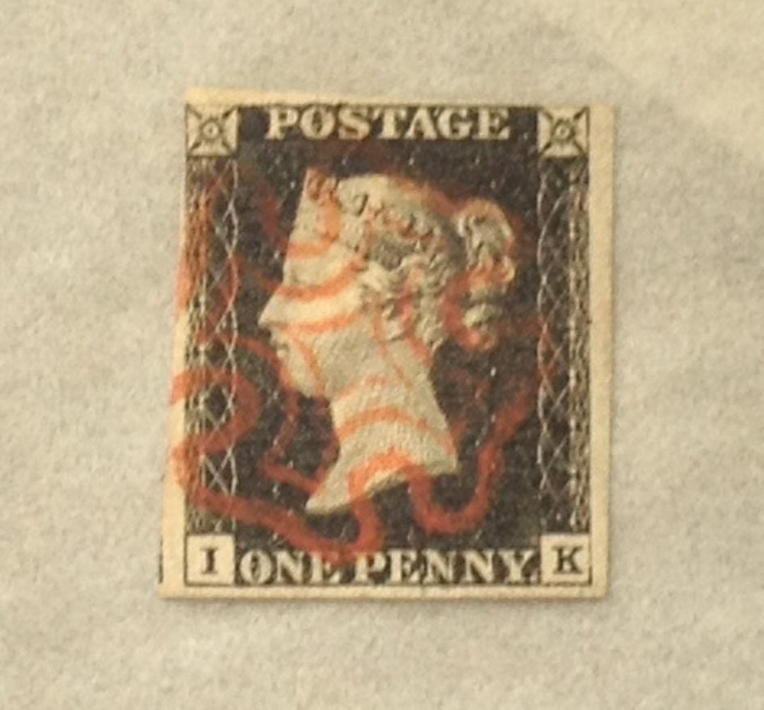 GREAT BRITAIN 1840 1d Intense black. Four margins. Letters IK. Light red Maltese Cross. Unplated. Very fine. - 70392 - VFU image 0