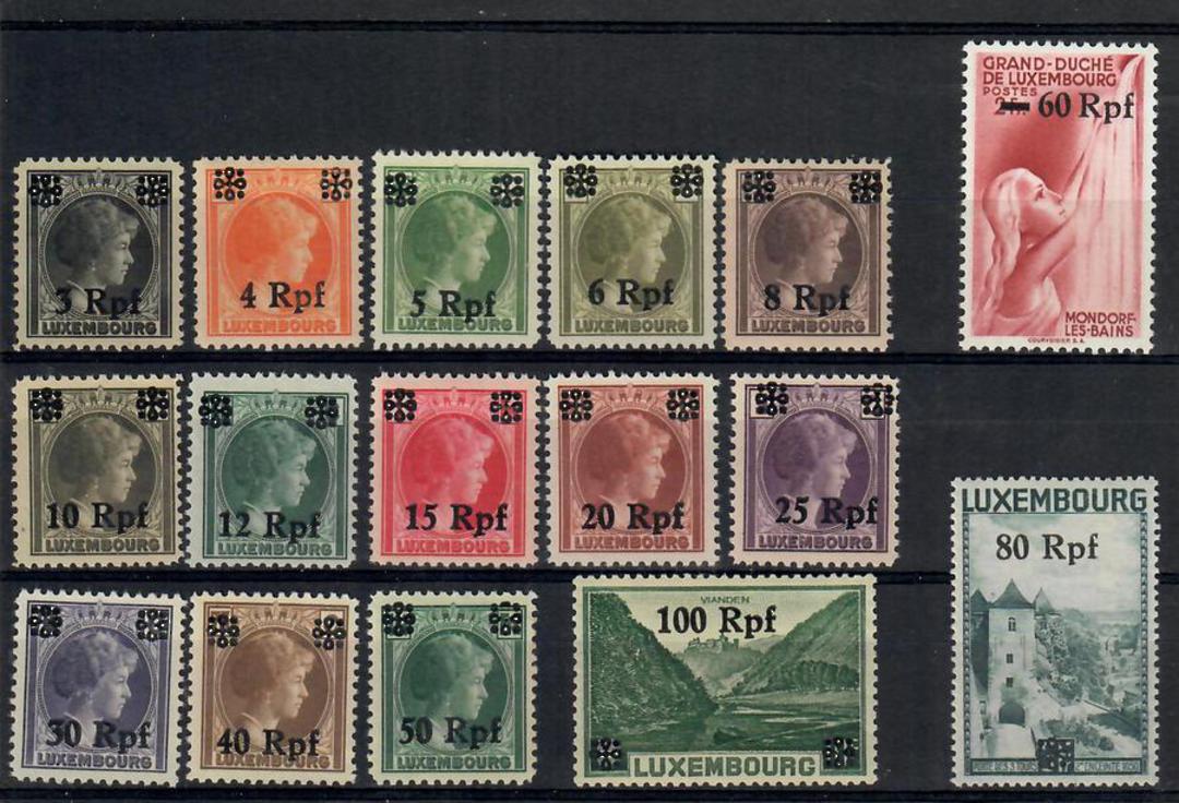 GERMANY Occupation Issues LUXEMBOURG 1940 Definitive Surcharges on various types of Luxembourg. Set of 16. - 23743 - Mint image 0