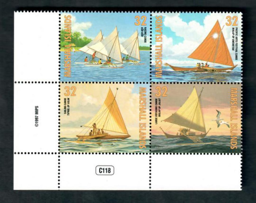 MARSHALL ISLANDS 1997 Traditional Outrigger Canoes. Block of 4. - 50459 - UHM image 0