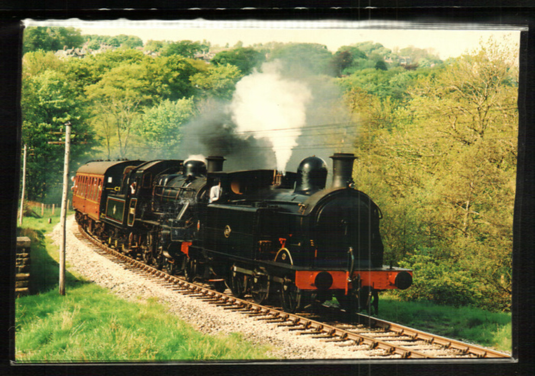 Modern Coloured Postcard of Keighley and Worth Valley Railway Taff Vale Railway 0-6-2T #85 and BR 2-6-0 #78022 at Mytholmes. - 4 image 0