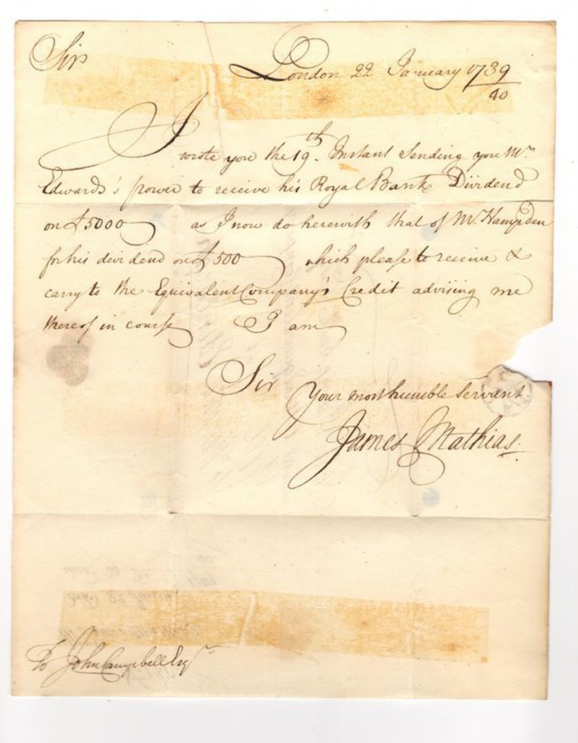 GREAT BRITAIN 1739 Entire addressed to John Campbell Edinburgh. - 30932 - PostalHist image 0