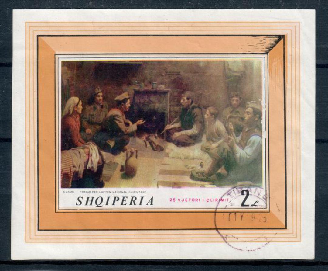 ALBANIA 1969 Painting by N Zajmi of a Meeting of Partisans. Imperf miniature sheet. - 21419 - FU image 0