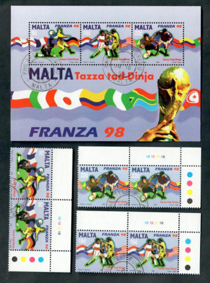 MALTA 1998 World Cup Football Championships, France. Set of 3 and miniature sheet. - 50478 - VFU image 0