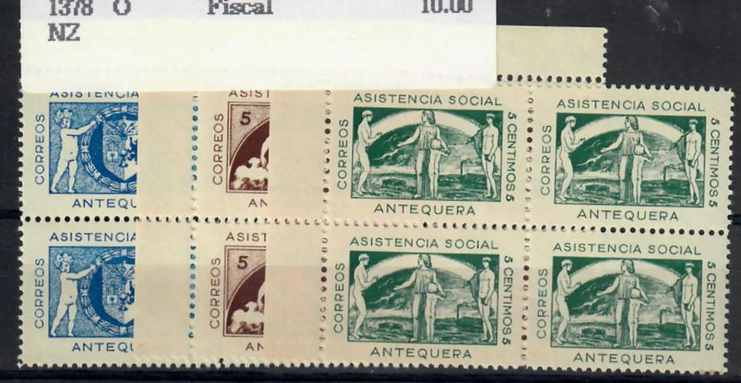 SPAIN Antequera Asiatencia Social. Set of 3 in blocks of 4. - 22070 - UHM image 0