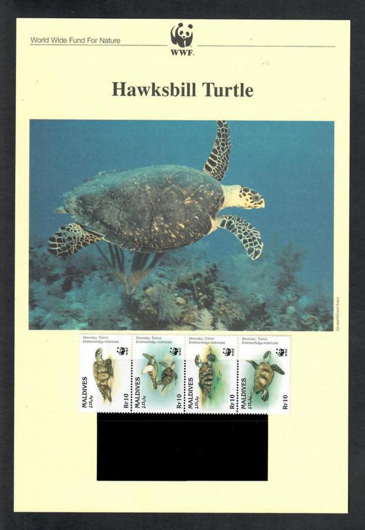 MALDIVE ISLANDS 1995 World Wildlife Fund. Hawkesbill Turtle. Set of 4 in mint never hinged and on first day covers with 6 pages image 0