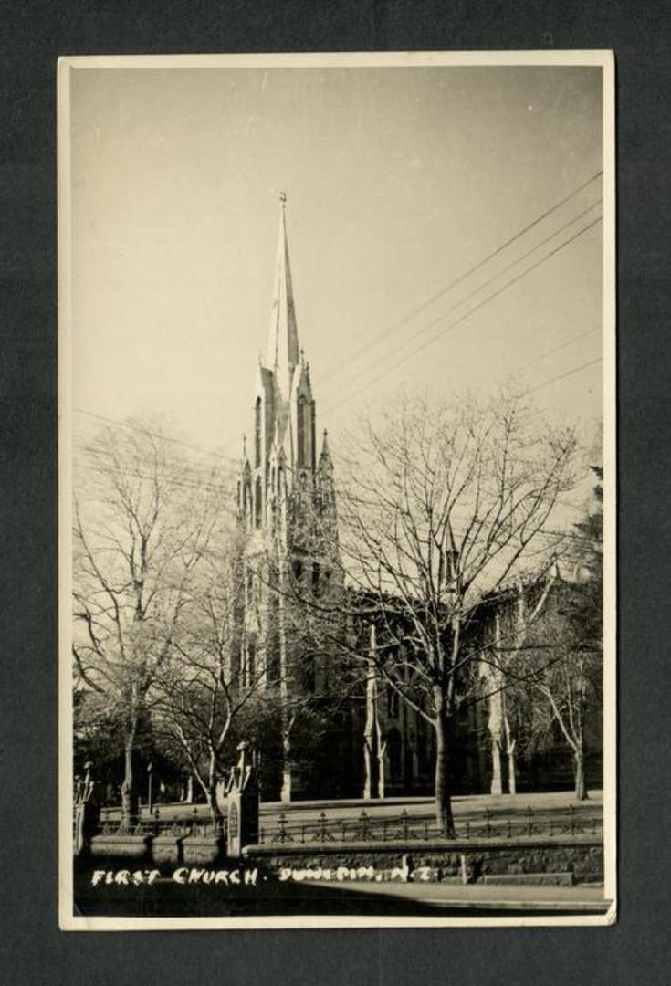 Real Photograph by Seaward of the First Church Dunedin. - 49205 - Postcard image 0