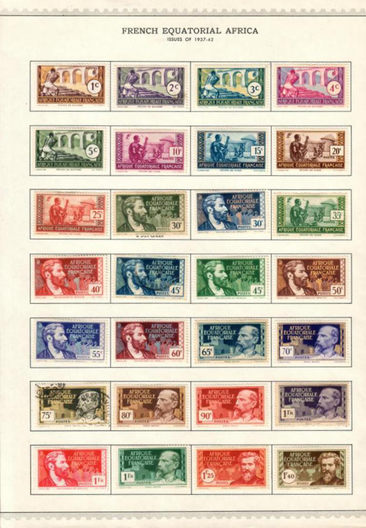 FRENCH EQUATORIAL AFRICA 1937 Definitives. Set of 49. Mounted on two Minkus pages. The 75c is used. - 52116 - Mint image 0