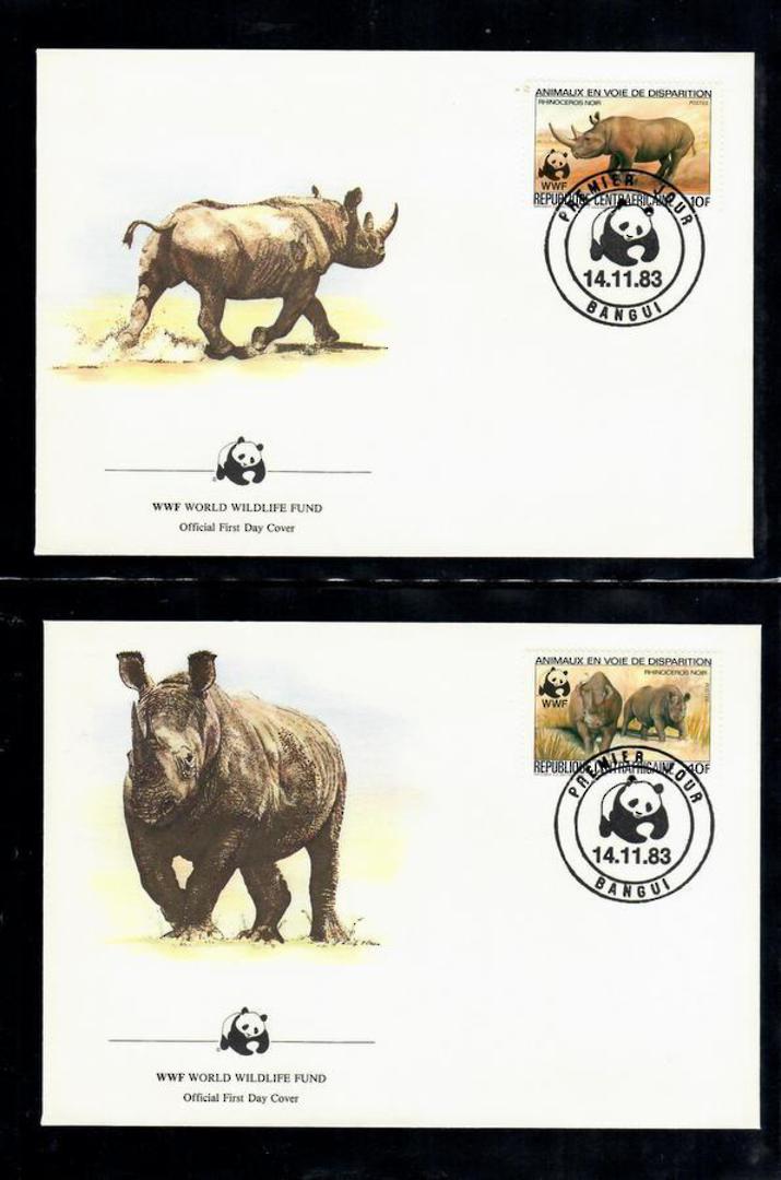 CENTRAL AFRICAN REPUBLIC 1983 World Wildfile Fund. Rhinoceros. Set of 4 in mint never hinged and on first day covers with 6 page image 1