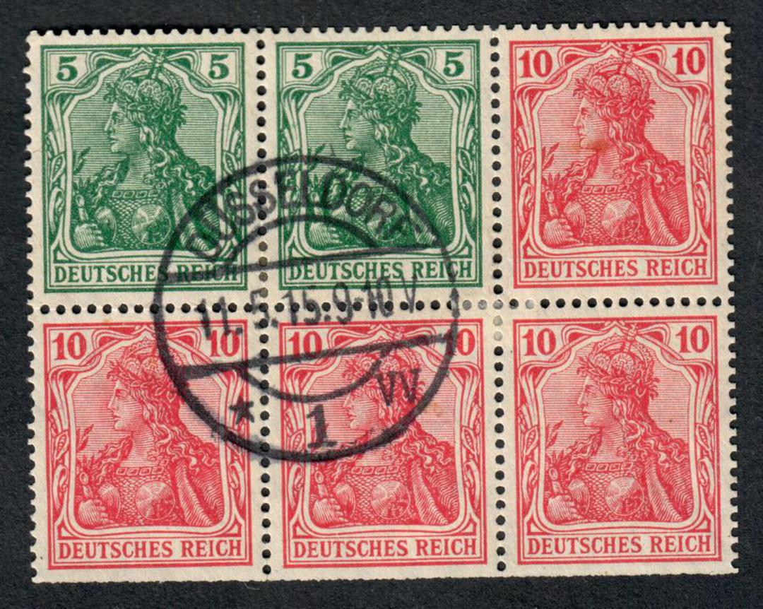 GERMANY 1905 Definitive Booklet Pane with 2 x 5pf Green and 4 x 10pf Rose-Carmine. Postmark DUSSELDORF 11/5/15. - 73551 - VFU image 0