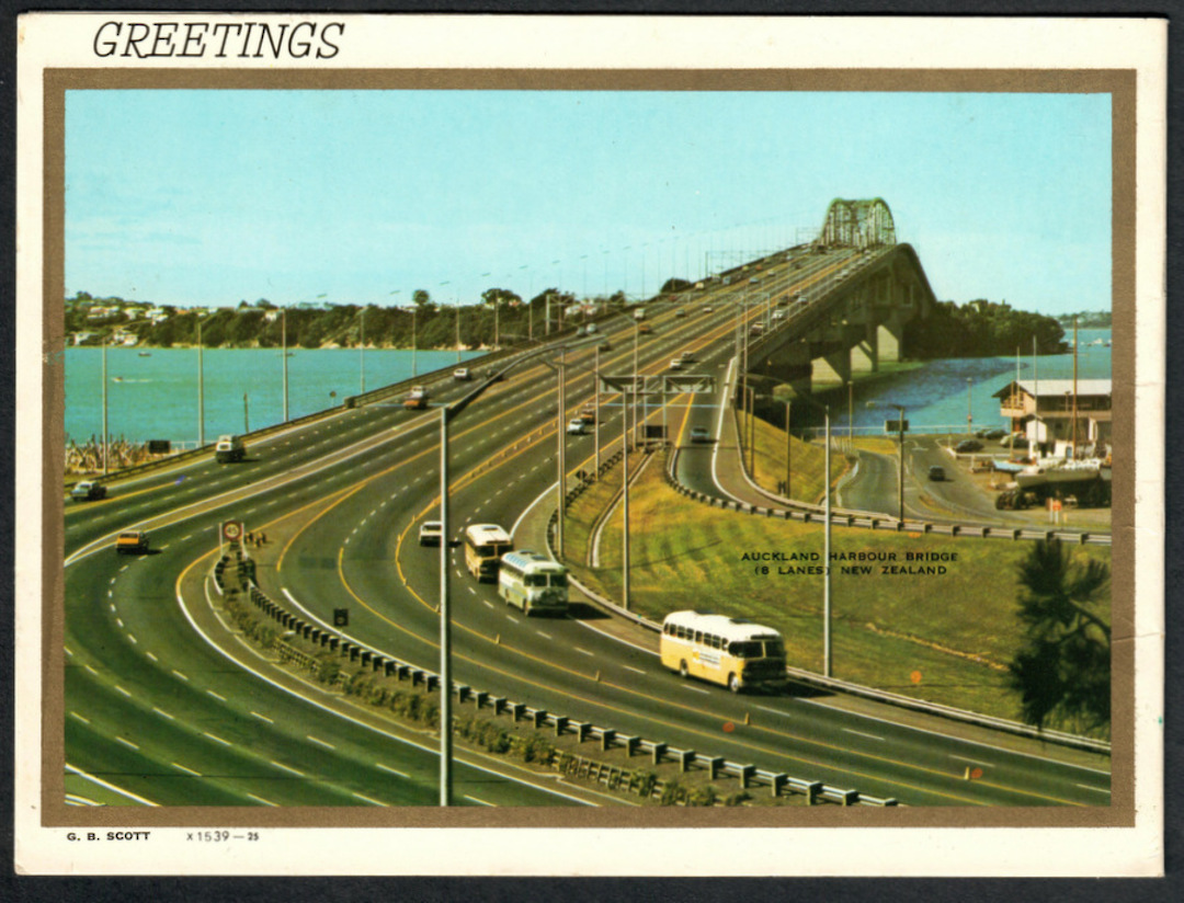 AUCKLAND Museum and Harbour Bridge. Modern Greetings Card by G B Scott. - 445224 - Postcard image 1