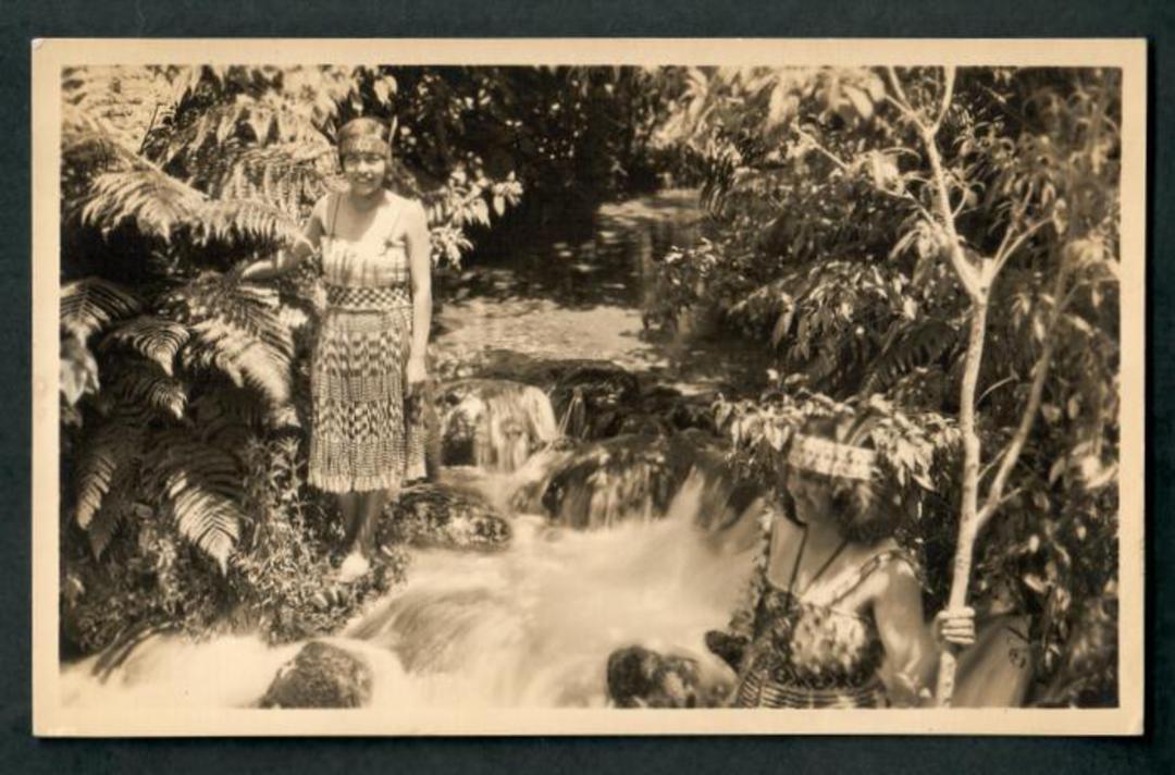 Real Photograph of Maori Girl on the bank of a stream Rotorua. - 49572 - Postcard image 0