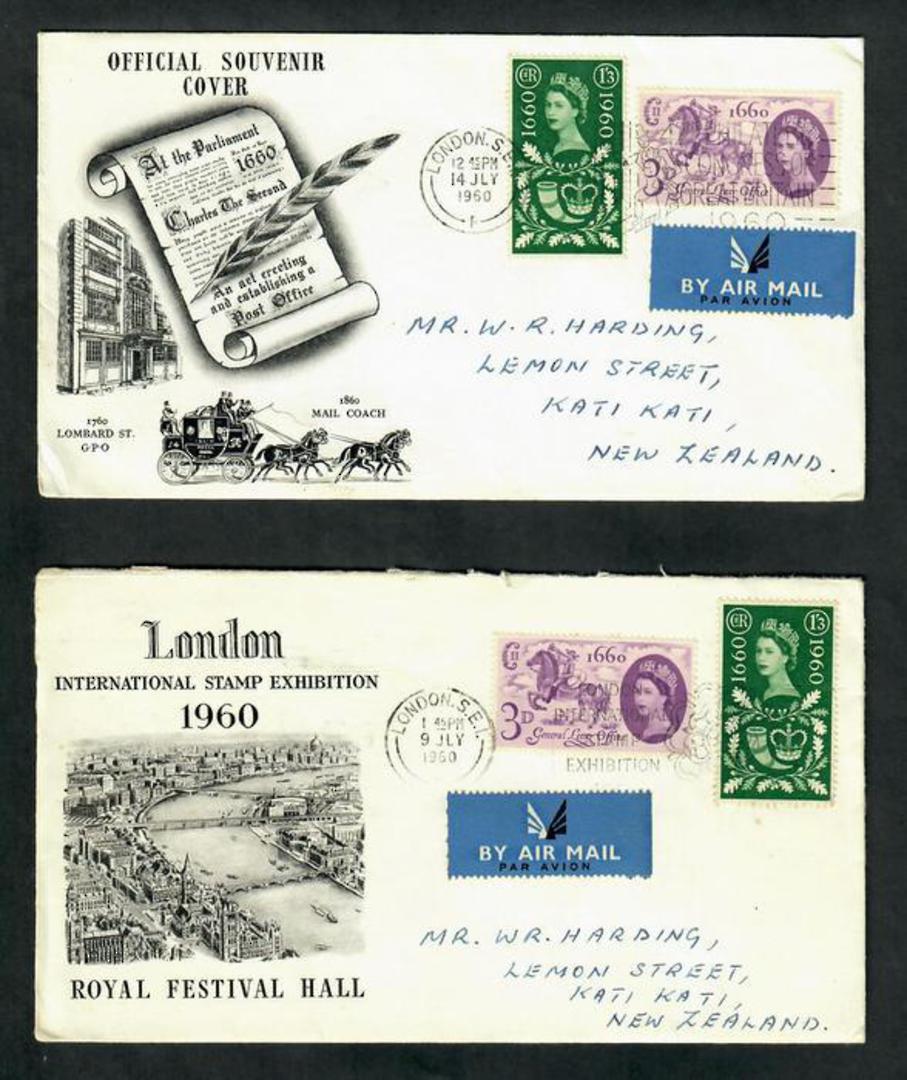 GREAT BRITAIN 1960 London International Stamp Exhibition. Set of 2 on two different illustrated first day covers. - 30330 - FDC image 0