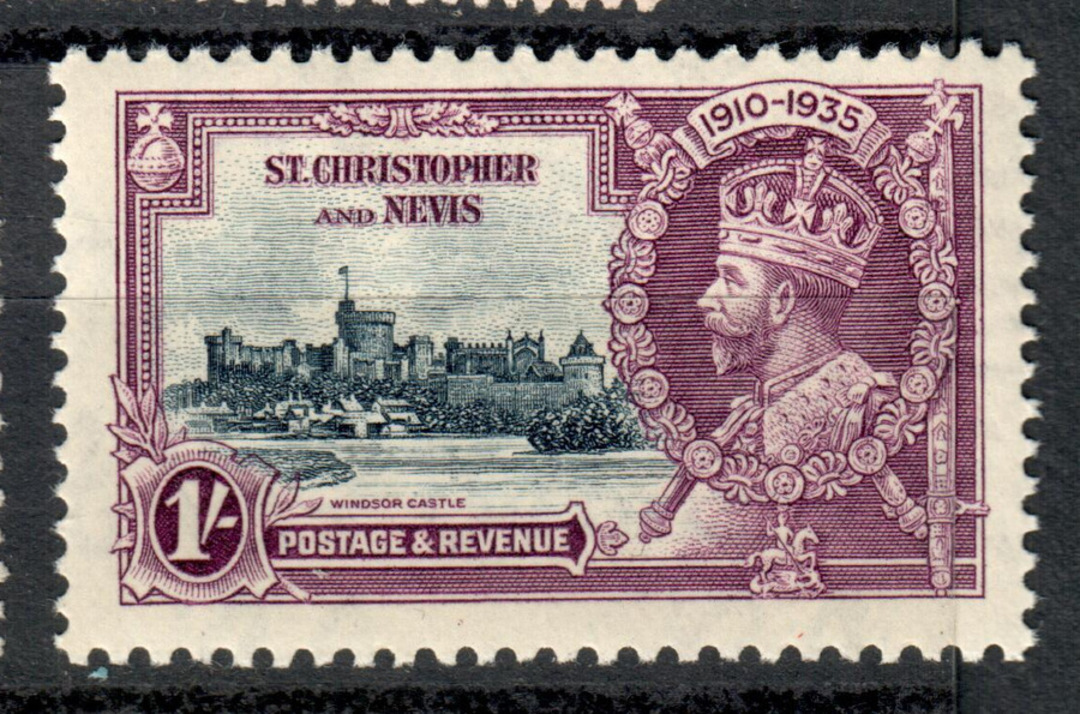 ST KITTS NEVIS 1935 Silver Jubilee 1/- Slate and Purple. - 8291 - UHM image 0