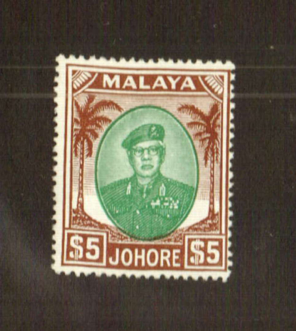 JOHORE 1949 Definitive $5.00 Green and Brown. Very lightly hinged. - 71566 - LHM image 0