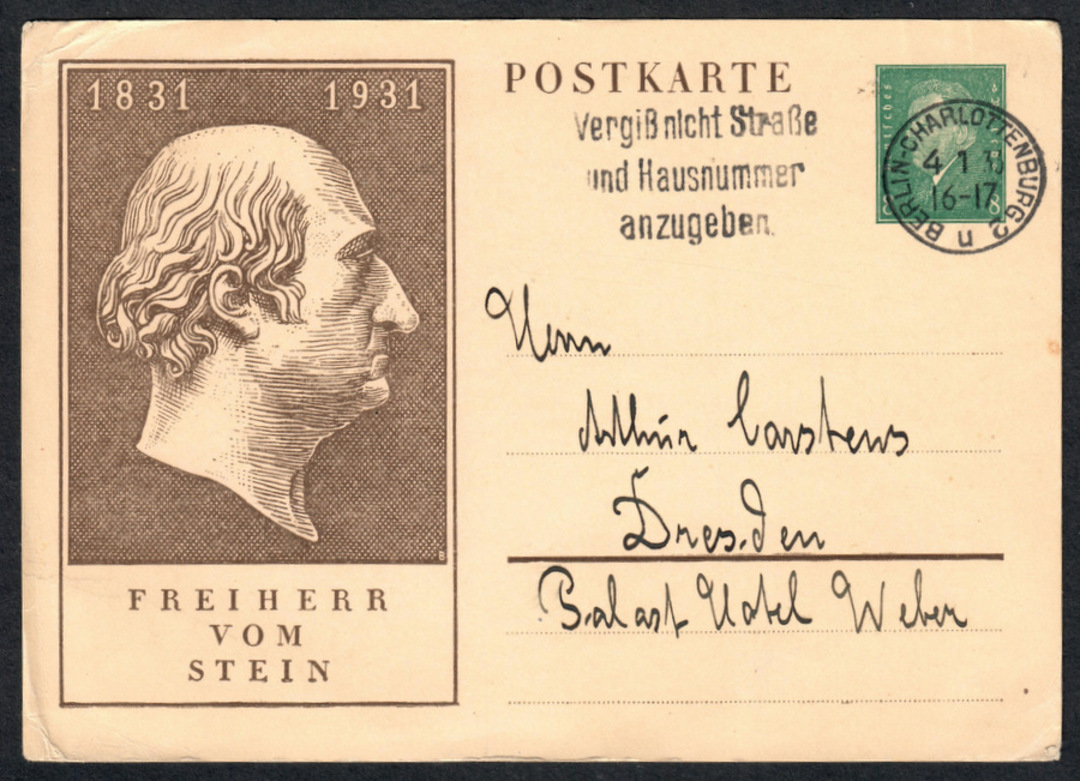 GERMANY 1932 Postkarte Freiherr vom Stein. - 33561 - PostalHist image 0