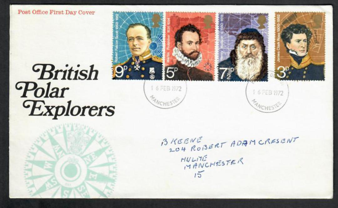 GREAT BRITAIN 1972 Polar Explorers. Set of 4 on first day cover. - 130325 - FDC image 0