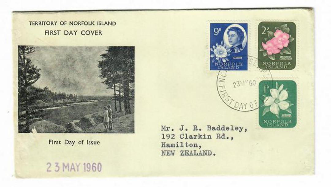 NORFOLK ISLAND 1960 Definitives issued on 23/5/1960. Set of 3 on first day cover. - 32126 - FDC image 0