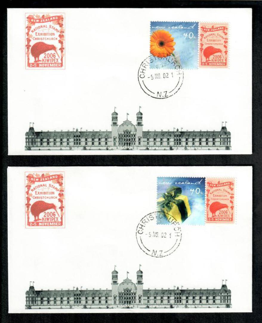 NEW ZEALAND 2002 Kiwipex 2002 International Stamp Exhibition. Greetings stamps of 2001 with Kiwipex label on 5 covers dated 5/11 image 1