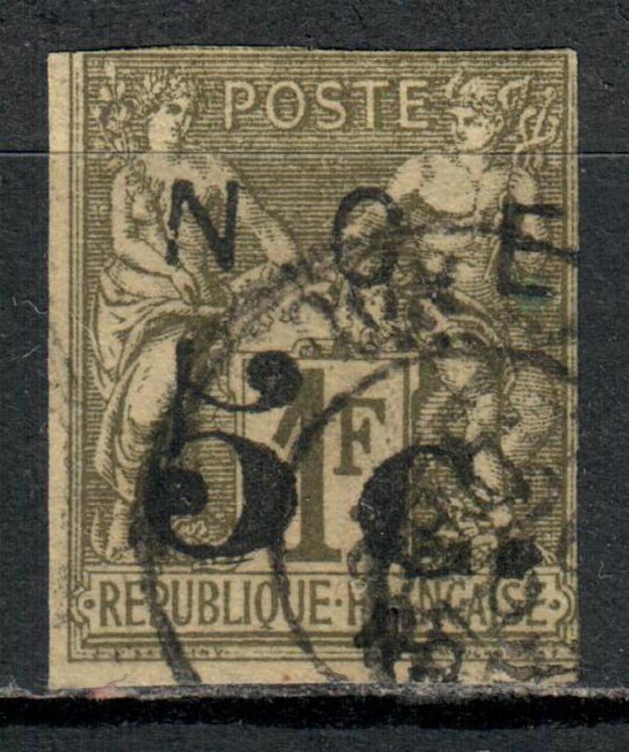 NEW CALEDONIA 1886 Definitive Surcharge 5 on 1fr Olive-Green. Cut square with two full margins and the others on or just inside image 0