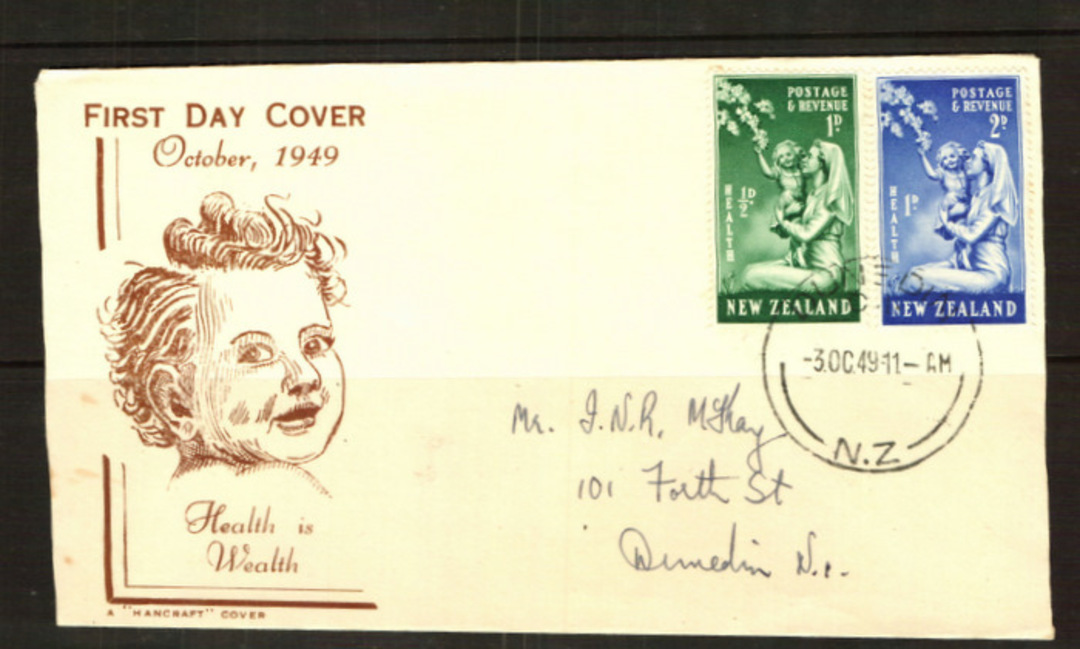 NEW ZEALAND 1949 Health first day cover issued by Hancraft. - 36440 - PostalHist image 0