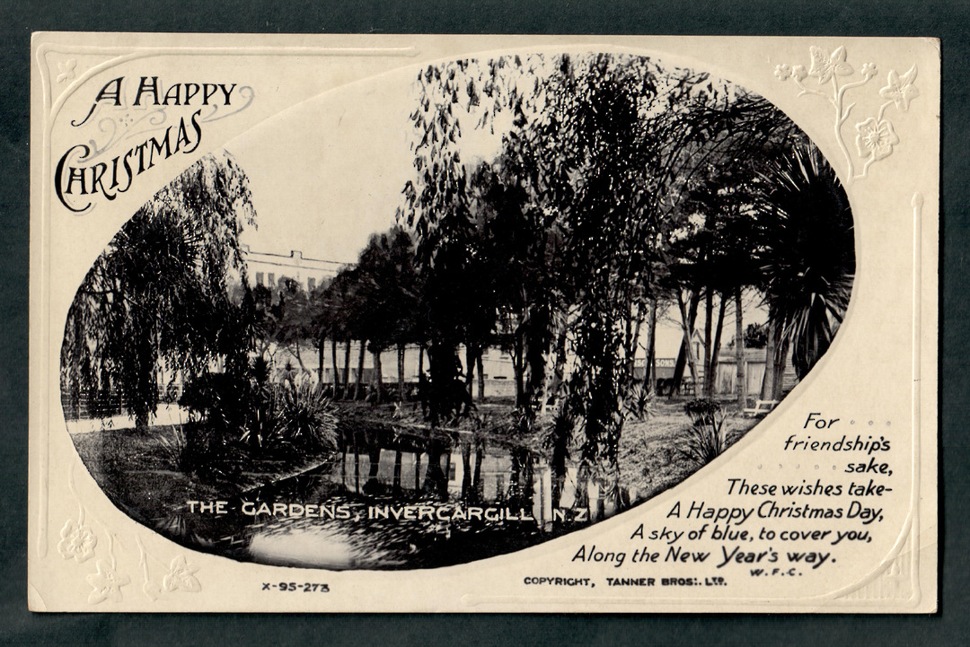 Real Photograph of The Gardens Invercargill. A Happy Christmas. - 49358 - Postcard image 0